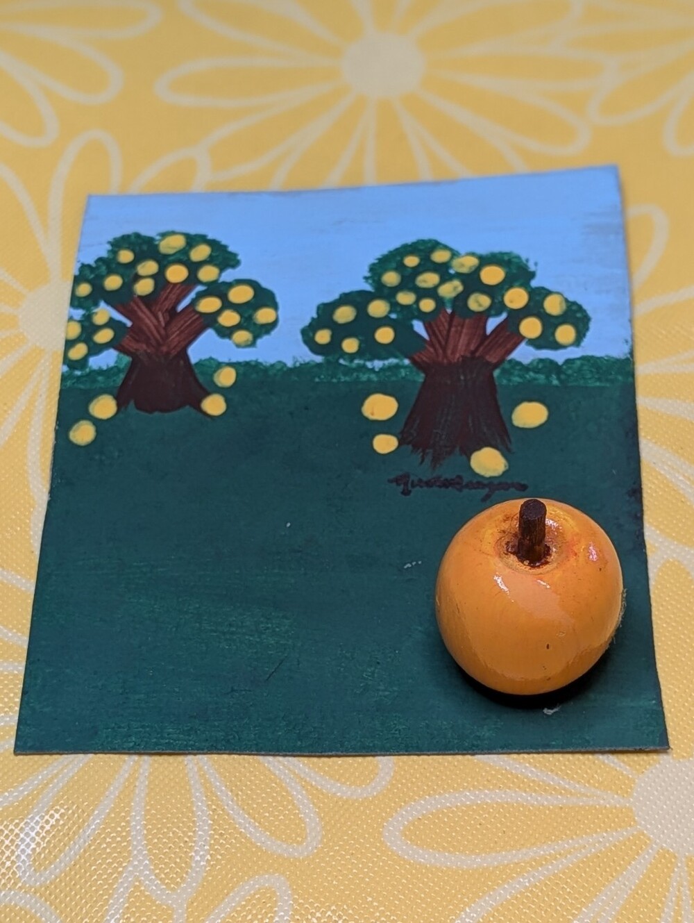 Handpainted Yellow Apple Orchard Art
